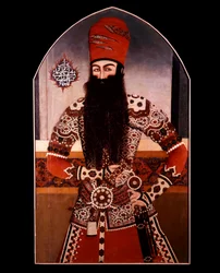Persialainen taide: "" Mohamed Ali Shahin muotokuva (Mohammad Ali Shah Qajar) (1872-1925) Anonyymi maalaus. 1800-luvun yksityinen kokoelma