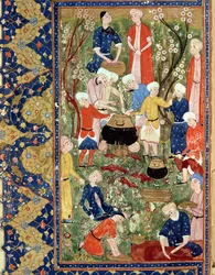 Aterian valmistaminen, kuvitus Hafiz Shirazin, Safavidin, eeppisesta runosta
