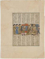 Sudaba syyttää Siyavushia Firdawsin (k. 1020) Shahnamasta (Kuninkaiden kirja) (läpinäkymätön akvarelli, muste, kulta ja hopea paperilla)