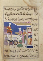 f.83v Makeisten valmistus Mandun sulttaanille intialaista ruokaa käsittelevästä käsikirjoituksesta (vellum)