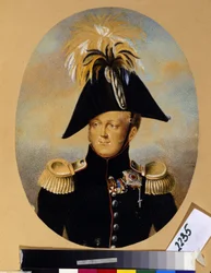Muotokuva tsaari Aleksanteri I Pavlovichista (1777-1825) (Keisari Aleksanteri I:n muotokuva), jolla on useita kunniamerkkejä, kuten risti mustalla ja kultanauhalla, Pyhän Yrjön keisarillinen ja sotilaallinen ritarikunta (1. vasemmalla), nauha risti r