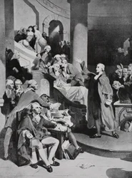 Patrick Henry pitää kuuluisan puheensa Burgesssien talossa
