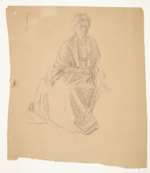 Taiteilijan vaimo (rouva Elise P. H.) istui. Tutkimus maalausta varten: Faaborgin museon avajaiset (1910-11)