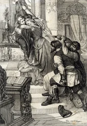 Moskovan kapina 1682 (streltsyn nostaminen 1682): Tsaaritar Natalia Narytshkina suojeli poikaansa Prinssi Pietaria (1672-1725) streltsien (strelettien) hyökkäyksiltä, Venäjä (Moskovan kansannousu 1682 tai streltsy Naritsyn kapina: Tsarryshinaatalia