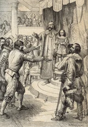 Ruotsin kuningatar Kristiina (1626-1689) lapsi kuoli marraskuussa 1632 (Christina, Ruotsin kuningatar lapsena isänsä Kustaa II Adolfin kuolinhetkellä) Kynäpiirros "Historische Memorabilian des In-und Auslandes" (Historialliset matkamuistot) ) kirjoittanut 