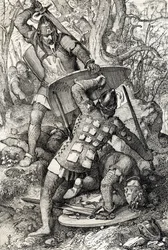 Ernest II:n kuolema Švaabilaisen (1010-1030) taistelussa Konstanzin iltaa vastaan Saksassa (Swaabian herttua Ernest II:n kuolema Konstanzissa, Saksassa