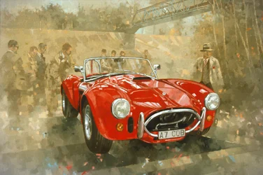 Cobra at Brooklands (öljy kankaalle)
