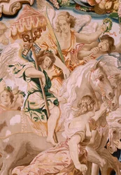 Flanderin kuvakudos. Sarja Eukaristian voitto. Kirkon voitto (El Triunfo de la Iglesia). Sarjan kahdeksas kuvakudos. Malli Peter Paul Rubens. 1626-1628. Valmistus Jan II Raes, Bryssel