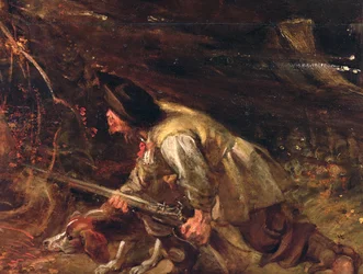 Syksyinen maisema, jossa on näkymä Het Steeniin varhain aamulla, noin 1636 (yksityiskohta kuvasta 259758).