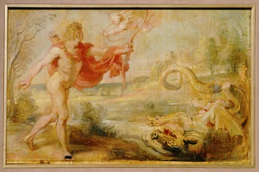 Apollo ja käärmepyton (maalaus puulle)