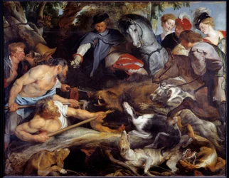 Villisian metsästys. Pierre Paul (Pierre-Paul) Rubensin (tai Peter Paulin tai Petrus Pauluksen) maalaus (1577-1640)