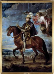 Espanjan kuninkaan Philip II:n (1527-1598) ratsastusmuotokuva Peter Paul (Pierre-Paul) Rubensin (tai Peter Paul tai Petrus Pauluksen) (1577-1640) maalaus 1500-luvun su. 3,14x2,28 m Madrid, Prado-museo