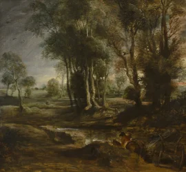Iltamaisema puuvaunun kanssa, 1630-1640