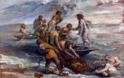 ""La peche miraculouse"" (Ihmeellinen kalojen luonnos) Pieter Paul Rubensin (1577-1640) maalaus 1618-1619 Koko 55x85 cm Lontoon kansallisgalleria