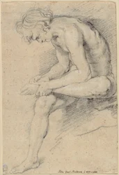 Alaston nuori Spinario-asennossa