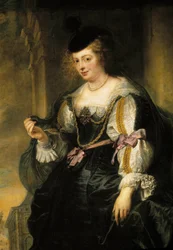 Helene Fourmentin muotokuva vaunuissa. Helene Fourment (1614-1673), taidemaalari Detailin toinen vaimo. Pierre Paul (Pierre-Paul) Rubensin (tai Peter Paulin tai Petrus Pauluksen) maalaus (1577-1640)