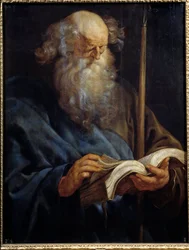 Apostoli Pyhän Tuomaan esitys Peter Paulin (Pierre-Paul) Rubensin (tai Peter Paulin tai Petrus Pauluksen) maalauksesta (1577-1640) 1600-luvun su. 1,08x0,84 m Madrid, Prado-museo