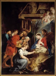 Pierre Paulin (Pierre-Paul) Rubensin (tai Peter Paulin tai Petrus Pauluksen) maalaus Paimenten palvonta (1577-1640) 1600-luvun su. 3,4x2,48 m Rouen, Musee des Beaux Arts