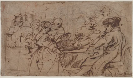 Herodeksen juhla recto Tomyriksen kanssa Kyyroksen pään kanssa verso, n. 1637-1638.