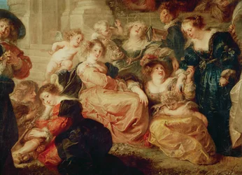 Rakkauden puutarha (yksityiskohta ryhmästä, jossa on Rubensin vaimo Hélène Fourment), noin 1638