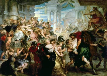 Saabilaisten naisten raiskaus, noin 1635-40 (öljy paneelille).