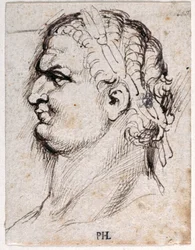 Titus, kymmenestä piirroksesta kahdeksasta ensimmäisestä kahdestatoista keisarista, Giovanni da Cavinon mitalien jälkeen (kynä ja muste paperille)