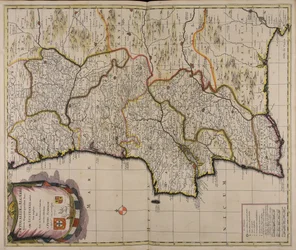 Corona Portugalliae et Algarbiae veteris Hispaniae quondam pars quae Lusitania audiit jam amplior hic suas in provincias et dioeceses noviter distributas