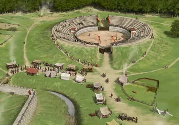 Katsojat saapuvat Silchesterin roomalaiseen amfiteatteriin c250 AD, c1990-2010