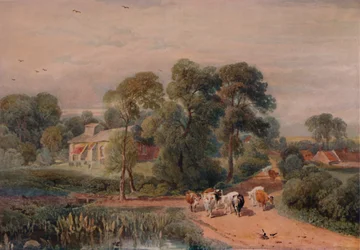 Tienäkymä karjan kanssa, 1800-luku, 1935