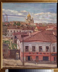 Näkymä Moskovaan. Pjotr ​​Ivanovitš Petrovitševin (Pjotr ​​Petrovitšev) (1874-1947) maalaus, öljy kankaalle, n. 1900. Venäläistä taidetta, 1900-luku. Tasavallan Karjalan valtion taidemuseo, Petroskoi (Venäjä).
