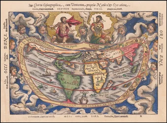 1544 kartta - Charta Cosmographica, Cum Ventorum Propria Natura et Operatione (Kosmografinen kartta)