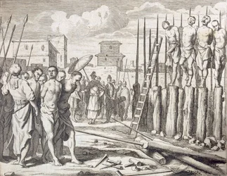 Eräiden kapinallisten seivästäminen, rangaistus: joukkomurha seivästämällä, julkaistu 1672