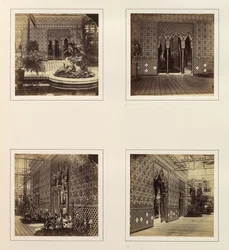 [Alhambra Courtin julkisivu laivaa kohti, sisäänkäynti Alhambra Courtiin, sivunäkymä ..., n. 1859.