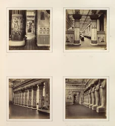 [Näkymä Egyptin tuomioistuimen poikki, näkymä egyptiläisten pylväiden läpi klassiseen veistoon..., n. 1859.