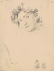 Tytön pään luonnos, n.1900 (grafiitti paperiarkille).