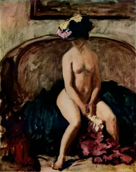 Istuva alaston: Musta hattu, noin 1900