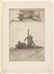 Tuulimylly niittymaisemassa ja näkymä Ravensteinstraatilla Brysselissä Vieux moulin a Laeken / Rue Ravenstein (Bruxelles) (alkuperäinen nimi)