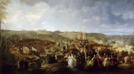 Napoleon jakaa kunnialegioonan ristejä Boulognen leirillä 16. elokuuta 1804,