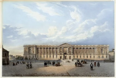 Colonnade du louvre - teoksessa "" Walk in Paris and sen around "", suunnittelija Jacottet ja Benoist, n. 1840