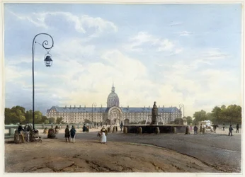 Hôtel des Invalides nähtynä Champ de Mars -kadulta - teoksessa "Kävely Pariisissa ja sen ympäristössä", kirjoittaneet Jacottet ja Benoist, toim. Gihaut