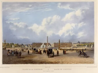 Place de la Concorde (obeliski) - ""Kävely Pariisissa ja sen ympäristössä"", suunnitteli Jacottet ja Benoist, n. 1840
