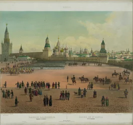 Basilikan katedraali Moskovan Punaisella torilla Moskovan panoraamanäkymästä 10 osassa, n. 1848