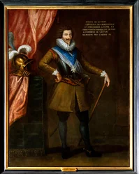 Muotokuva Philippe de Bethunesta, Sullyn veljestä puinen, Rooman suurlähettiläs (1561-1649). Hänellä on Pyhän Hengen ritarikunnan (Pyhän Hengen ritarikunnan) arvomerkin kaulakoru. Philippe De Champaignen (1602-1674) maalaus