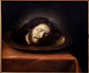 Saint Jean Baptisten päällikkö asetettiin tasaiselle maalaukselle Philippe de Champaignen koulusta (1602-1674) 1600-luvulla. Magny les Hameaux, Musee de Port Royal des Champs – Pyhän Johannes Kastajan pää vadille asetettuna. Philipin koulun maalaus