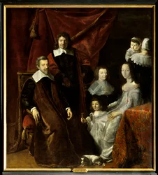 Henri Louisin (Henri-Louis) Habert de Montmortin (Montmor) (1600-1679) perhe, oikealla Henriette-Marie de Buade de Frontenac (Henriette Marie de Buade-Frontenac) (kuoli 1676). Philippe De Champaignen (1602-1674) maalaus. Öljy kankaalle. Pakollinen