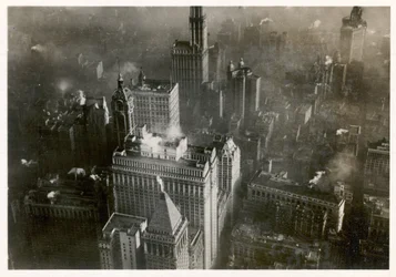 Ilmakuva Manhattanin keskustasta, otettu LZ 127 Graf Zeppelinistä, New York 1928 (b/w kuva)