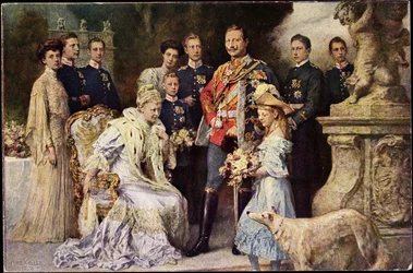 Taiteilija Ak Keisari Vilhelm II, Auguste Viktoria, Viktoria Luise, Greyhound, Preussi (s/w valokuva)