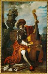Nuori muusikko viola da gamban kanssa, mahdollisesti Cappella Pontifica Bonaventura Argentin kuuluisa muusikko (maalaus kankaalle).
