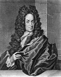 Georg Ernst Stahlin (1659-1734), saksalaisen lääkärin ja kemistin muotokuva, kaiverrus julkaisusta Opusculum chimico-physico-medicum, Halae Magdeburgicae
