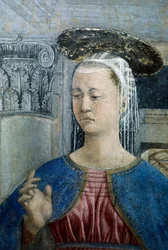 Yksityiskohta todellisen ristin legendasta, jossa näkyy ilmestys, kirjoittanut Piero della Francesca
